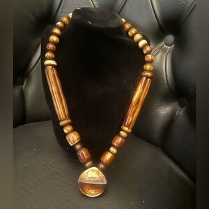 Vintage Wooden Beaded Necklace costume jewelry oversized large statement piece